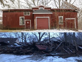 Top: This photograph of an historic barn at 247 Halls Mill Rd. in Byron was taken on Sunday January 26, 2020. (Mike Hensen, The London Free Press)  

Bottom: Only rubble could be seen Friday morning on the site of the barn, that just this week had received heritage designation. (Jonathan Juha, The London Free Press)