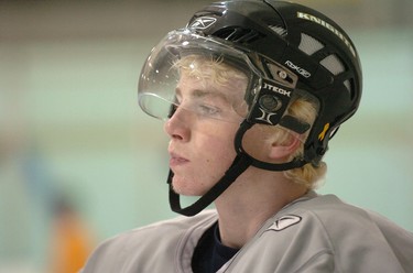 Patrick Kane takes a break during a London Knights practice at Western Fair on April 12, 2007. (Sue Reeve/The London Free Press)