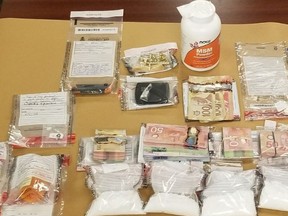 The items seized during a London police raid that uncovered fentanyl. (London police photo)