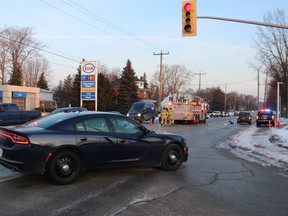 A woman hit by a vehicle on Murphy Road, north of London Road, in Sarnia Wednbesday morning, has died, Sarnia police said Friday. (Paul Morden/Postmedia News)