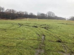 London police are investigating damage to two sports fields and a golf course caused by tire tracks in recent weeks. The city tweeted out photos Jan. 16 showing damage to a soccer field at Greenway Park.