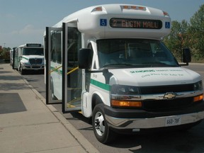 A St. Thomas Transit bus waits with others at the transfer station. (Postmedia Network file photo)