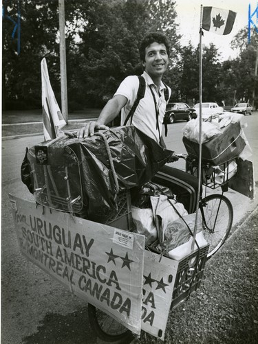 Walter Gallaztegui, 24, of Uruguay, travels Canada by bike, 1987. (London Free Press files)