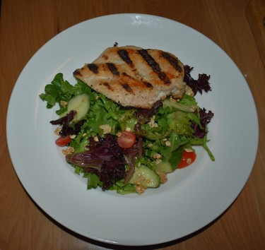 Northern Maverick's mixed greens salad with cherry tomatoes, greens, candied malt and Niagara Pinot Noir vinaigrette is a vegan choice until it's topped with optional and delicious  grilled chicken.
BARBARA TAYLOR THE LONDON FREE PRESS