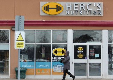 The Herc's Nutrition outlet at 1225 Wonderland Rd. is "closed until further notice" according to a sign on the door Saturday, Feb. 15, 2020, after the arrest of store operator Derek Boyd last week. Boyd, 36, is charged with attempted murder in the stabbing of a woman outside a St. Marys elementary school on Feb. 12. DALE CARRUTHERS / THE LONDON FREE PRESS