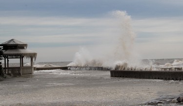 Big waves from Lake Erie, powered by strong winds, combined with freezing temperatures has left a thick coating of ice in many areas along the shoreline in the Erie Shore Drive area, near Erieau on Saturday February 15, 2020. Ellwood Shreve/Chatham Daily News/Postmedia Network