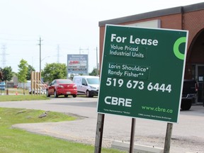 CBRE for lease sign. (DALE CARRUTHERS, The London Free Press)