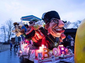 A float is paraded during the "Zondagsstoet" on the opening day of the Aalst carnival on February 23, 2020, in Aalst. - The Aalst carnival was removed from the UNESCO list of intangible heritage at the end of 2019 over persistent charges of anti-Semitism. (Photo by Juliette Bruynseels / AFP) (Photo by JULIETTE BRUYNSEELS/AFP via Getty Images)