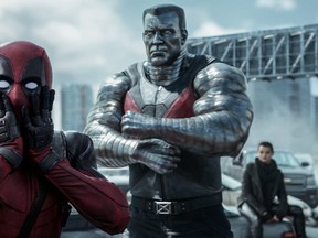 Deadpool (Ryan Reynolds) reacts to Colossus’ (voiced by Stefan Kapicic) threats.