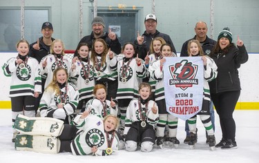The Lucan Irish defeated Detroit Honeybaked 3-0 in the Atom B championship game at the 30th Annual London Devilettes Tournament in London on Sunday. (Derek Ruttan/The London Free Press)