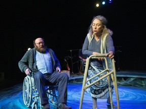 Steve O'Connell plays Jon and  Berni Stapleton plays Judy in the play Between Breaths on the McManus Stage at the Grand Theatre in London until March 7. (Derek Ruttan/The London Free Press)