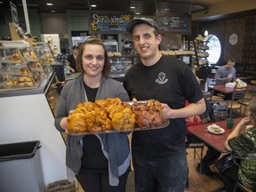 Tabitha Bartlett and David Coulter own and operate La Noisette London Bakery on Oxford Street in London. The bakery is eliminating indoor dining and switching to takeout to avoid more hostility from customers when Ontario's passport certification system begins Sept. 22. (Free Press file photo)