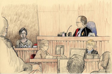 Terri-Lynne McClintic testifies. (ILLUSTRATION by Charles Vincent, The London Free Press). March 13, 2012