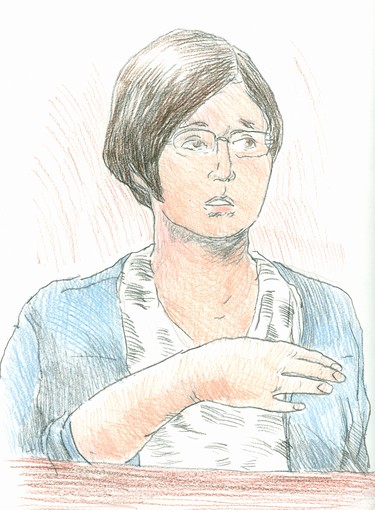 Terri-Lynne McClintic testifies. (Illustration by Charles Vincent, The London Free Press). March 13, 2012
