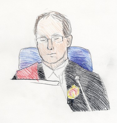 Judge in Michael Rafferty trial. (Illustration by CHARLES VINCENT, The London Free Press)