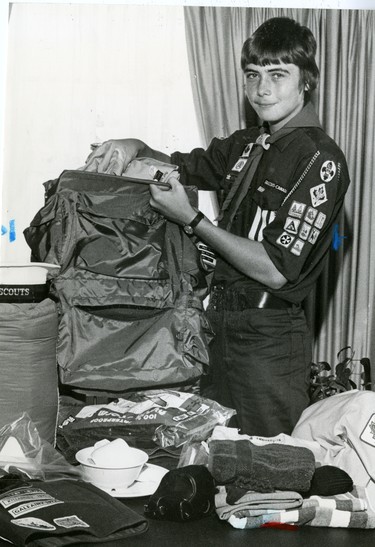 Paul Kennedy, London boy scout is getting ready to travel to Norway, 1975. (London Free Press files)