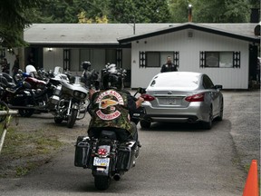 Friends of Hells Angels' Suminder 'Allie Grewal' gather at the Hardside Clubhouse in Surreyon August, 16, 2019 to mourn the slain biker.