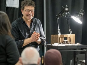 Director Antoni Cimolino stands beside a maquette during the first rehearsal for Richard III Thursday inside the Stratford Normal School’s Curnock Hall. Tristan Urry Photo