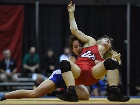Madison Parks of the London-Western University wrestling club is shown during a match in 2020. (Photo by John Lucas/Edmonton Journal)