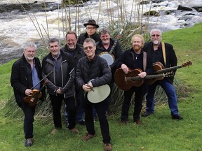 The Irish Rovers, from left, Gerry O’Connor,  Morris Crum, Davey Walker, Fred Graham, Sean O’Driscoll (front), Geoffrey Kelly (rear),  George Millar and Ian Millar, bring their farewell Saints and Sinners tour to London March 12 and Chatham on St. Patrick's Day.  (Supplied)