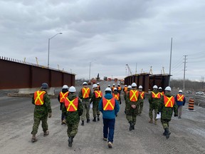 A class of engineering students from Royal Military College in Kingston toured through the construction site for a major overpass overpass in Kingston on Wednesday, March 11, 2020. Elliot Ferguson/The Whig-Standard/Postmedia Network