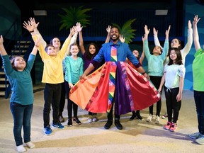 George McLeary is Joseph in  Musical Theatre Productions’ Joseph and the Amazing Technicolor Dreamcoat, joined by narrators Kate Deman and Nicola Klein as well as the Children’s Ensemble. ROSS DAVIDSON/SPECIAL TO POSTMEDIA