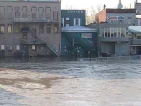 Some businesses along King Street in downtown Chatham  experienced basement flooding due to the high level of the Thames River  Jan. 15, 2020. The provincial government announced its five priorities for flood management in the province. (Ellwood Shreve/Chatham Daily News)