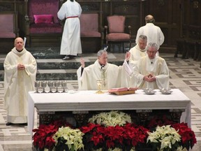 Bishop Ronald Fabbro, head of the Roman Catholic Diocese that spans Southwestern Ontario, ahead of communion at a Christmas Day mass in St. Peter's Cathedral Basilica in London. Megan Stacey/Postmedia News