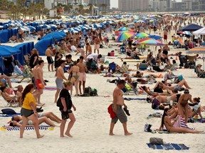 Concern is spreading over the number of people who crowd the beach, while other jurisdictions had already closed theirs in efforts to combat the spread of novel coronavirus disease (COVID-19) in Clearwater, Florida, U.S. March 17, 2020.