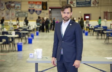 Alex Summers, associate medical officer of health at the Middlesex-London Health Unit visited  the coronavirus assessment centre at Oakridge Arena in London, Ont. on Tuesday March 17, 2020.  Derek Ruttan/The London Free Press/Postmedia Network