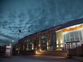 Normally full of more than 9,000 people on Friday night for a London Knights game, the Budweiser Gardens  London, Ont. was empty in on Friday March 27, 2020. (Derek Ruttan/The London Free Press)