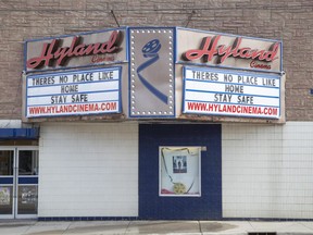 Instead of using its marquee to announce what's playing, the Hyland Cinema has posted a classic line from The Wizard of Oz to spread a message of safety in London, Ont. on Sunday March 29, 2020. Derek Ruttan/The London Free Press/Postmedia Network