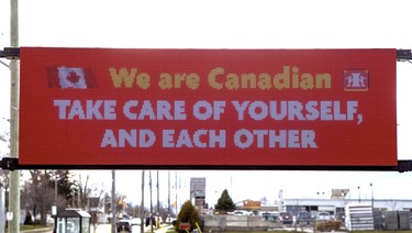 The Wellington Street Home Hardware in St. Thomas, Ont. asks us to look out for our fellow citizens on Sunday March 29, 2020. Derek Ruttan/The London Free Press/Postmedia Network