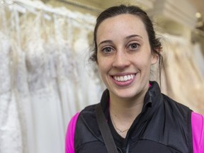 Laura Robichaud of London says that thanks to Sophie's Gown Shoppe she knows she'll have a wedding dress for her ceremony after she ordered one from Nicholas and Elizabeth, which has suddenly closed in London. Photograph taken on Thursday March 5, 2020. (Mike Hensen/The London Free Press)