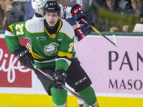 The London Knights are waiting for word on Estonian defenceman Kirill Steklov's status for this Ontario Hockey League season. Steklov has played a couple of games with Vityaz Podolsk in the Kontinental Hockey League and Knights associate general manager Rob Simpson said the next "set of exhibition games" will determine where he plays this season.  (Mike Hensen/The London Free Press)