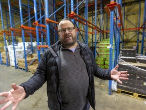 John MacArthur, owner of John’s Fruit and Vegetables and L&H Smith Fruit Co. Ltd., says there's no shortage of produce in the pipeline, but the huge surge of buying left a few shelves empty until the trucks from California and elsewhere can make it back to London. (Mike Hensen/The London Free Press)