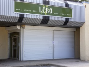The LCBO on Main Street in Lambeth was closed Friday with a sign posted that it was due to staffing considerations on Friday March 27, 2020.  Mike Hensen/The London Free Press/Postmedia Network