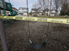 A playground in Durham Region is cordoned off during the COVID-19 pandemic on Wednesday, March 25, 2020. (Veronica Henri/Toronto Sun/Postmedia Network)