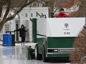 Zamboni driver Andy Sharrard resurfaces the ice skating trail at Storybook Gardens in December. (Free Press file photo)