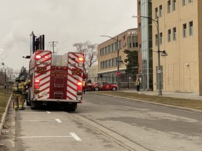 London firefighters responded early Thursday to a fire, now deemed suspicious, at the Salvation Army’s Centre of Hope on Wellington Street. (Jonathan Juha/The London Free Press)