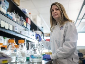 Alyson Kelvin, a Halifax professor and virologist who spent her teen years in London, is evaluating COVID-19 vaccines at the VIDO-InterVac lab in Saskatoon. (Liam Richards/The Canadian Press)