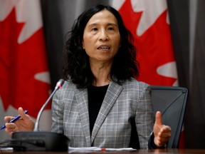 FILE PHOTO: Canada's Chief Public Health Officer Dr. Theresa Tam attends a news conference as efforts continue to help slow the spread of coronavirus disease (COVID-19) in Ottawa, Ontario, Canada March 23, 2020.  REUTERS/Blair Gable/File Photo ORG XMIT: FW1