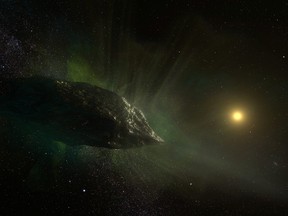 The interstellar comet 2I/Borisov travels through our solar system in an artist's impression obtained by Reuters April 20, 2020.
