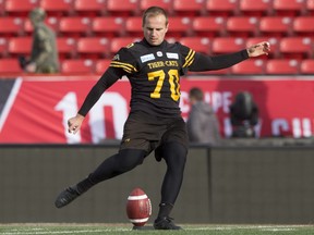 Hamilton Tiger-Cats Lirim Hajrullahu is seen during a practice prior to the 107th Grey Cup in Calgary, Saturday, Nov. 23, 2019. (THE CANADIAN PRESS/Todd Korol)