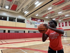 Fanshawe Falcons guard Chuot Angou during practice at Fanshawe College.  (PAUL VANDERHOEVEN, The London Free Press file photo)