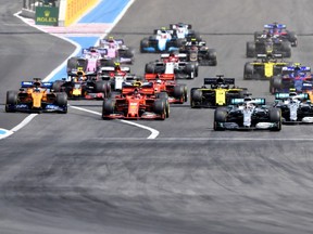 (FILES) In this file photo taken on June 23, 2019 drivers take the start of the Formula One Grand Prix de France at the Circuit Paul Ricard in Le Castellet, southern France. - The French Grand Prix scheduled for June 28, 2020 was cancelled on April 27, 2020 due to the coronavirus pandemic, organisers announced. (Photo by GERARD JULIEN / AFP) (Photo by GERARD JULIEN/AFP via Getty Images)