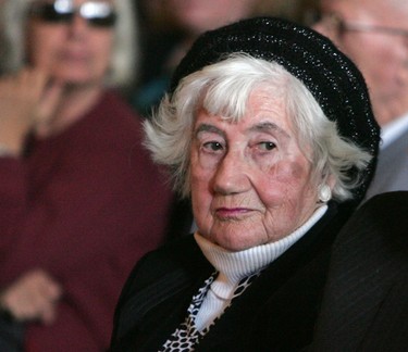 Longtime London merchant Fanny Goose, a Holocaust survivor, attends the Holocaust Remembrance Day program Yom Hashoah, or Voices of the  Survivors, at the London Jewish Community Centre in April 2007. Goose died of heart failure Monday, April 13, 2020. (Files)
