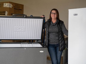 Deb Austin, owner of Austin’s Appliance and Sleep Centre in Goderich, says freezer sales have spiked 50 per cent since the onset of the COVID-19 pandemic. With many retailers sold out, she’s been getting calls from as far as Toronto from customers searching for stores with freezers in stock.  (MAX MARTIN, The London Free Press)