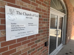 The Church of God in Aylmer hosted two drive-in services that prompted complaints to police. DALE CARRUTHERS / THE LONDON FREE PRESS