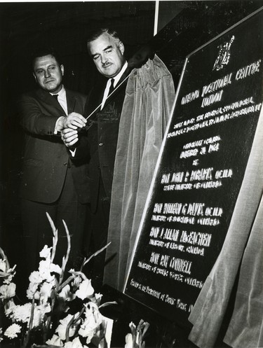 John P. Robarts, at official opening of Ontario vocational School (now Fanshawe College), 1964. (London Free Press files)
